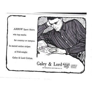 Galey and Lord Arrow Sport Shirt Advertisement 1950s Vintage Print Ad